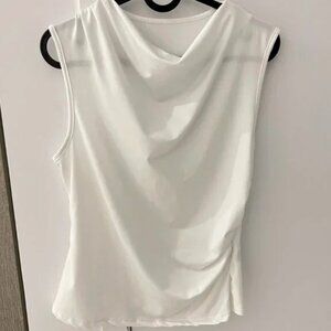White Muscle Tank Asymmetrical Drape Top